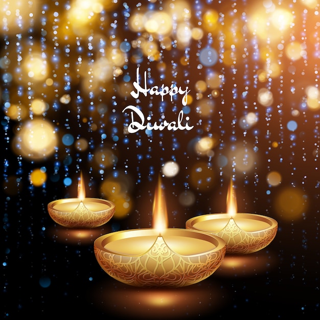 Vector ilustración feliz de diwali de quemar diya. fondo de vacaciones