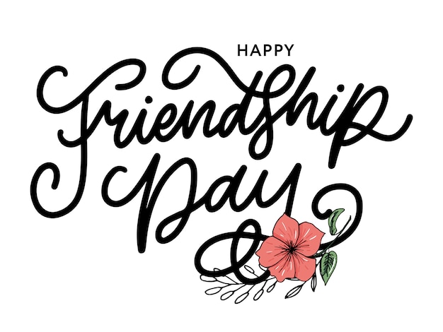 Ilustración de la feliz felicitación del día de la amistad dibujada a mano en estilo de moda con letras de texto y triángulo de color para efecto grunge sobre fondo blanco.