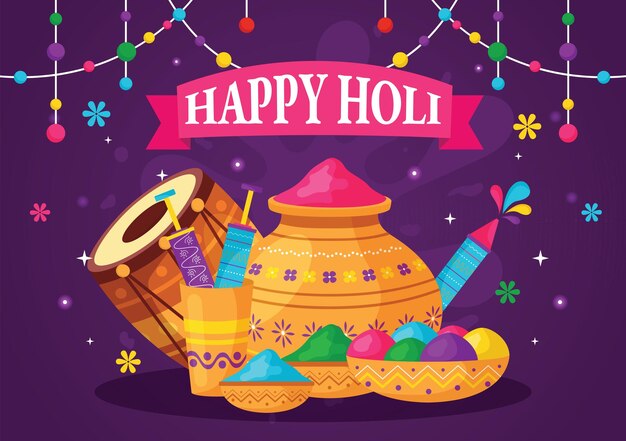 Ilustración de la feliz fiesta de Holi