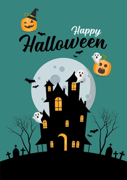 Ilustración de feliz halloween casa encantada