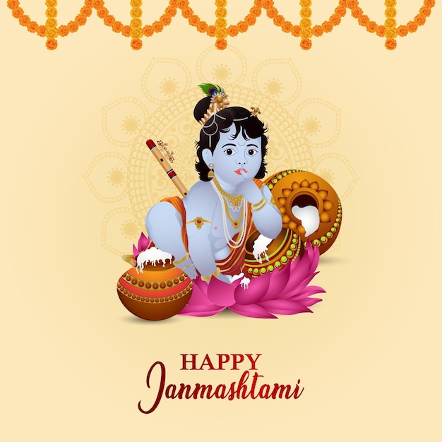 Ilustración de un feliz janmashtami Krishna en el día de la felicidad
