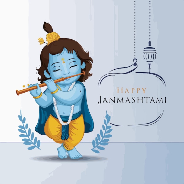 Vector ilustración de feliz janmashtami de krishna el fondo de la celebración del festival hindú indio