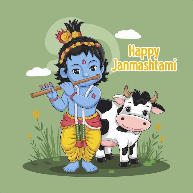 Ilustración de feliz Janmashtami de Krishna El fondo de la celebración del festival hindú indio