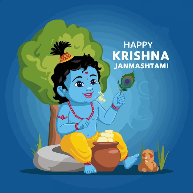 Ilustración de feliz Janmashtami de Krishna El fondo de la celebración del festival hindú indio