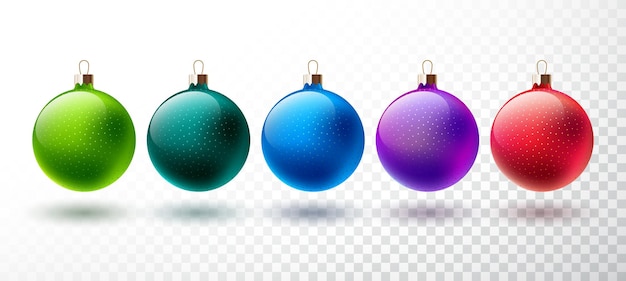 Ilustración de Feliz Navidad con una bola de vidrio de colores aislada en un vector de fondo transparente