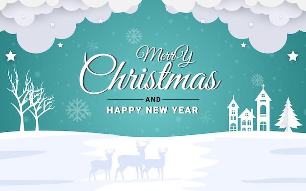 Ilustración de Feliz Navidad y Feliz Año Nuevo 2024 Papá Noel querido en el pueblo rural