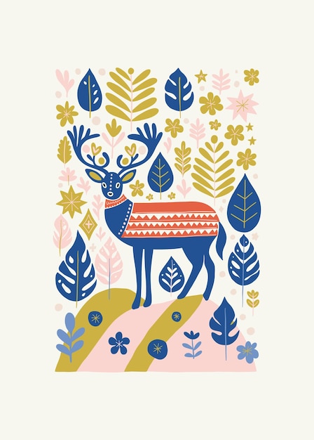 Ilustración de Feliz Navidad y Feliz Año Nuevo Estilo minimalista moderno de moda de Matisse dibujado a mano