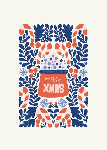 Ilustración de Feliz Navidad y Feliz Año Nuevo Estilo minimalista moderno de moda de Matisse dibujado a mano