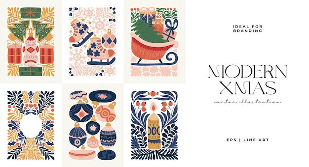 Ilustración de Feliz Navidad y Feliz Año Nuevo Estilo minimalista moderno y de moda de Matisse dibujado a mano