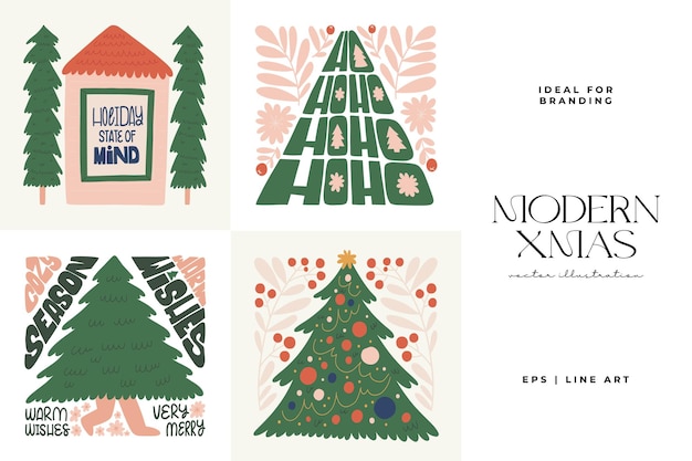 Ilustración de Feliz Navidad y Feliz Año Nuevo Estilo minimalista moderno de moda de Matisse dibujado a mano