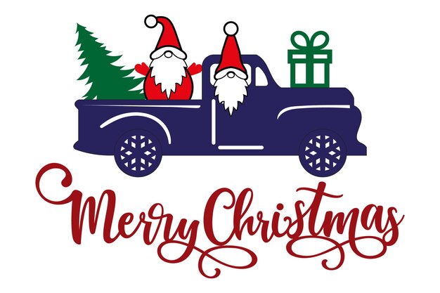 Ilustración de Feliz Navidad con gnomos en el vector del camión Clipart de la pancarta festiva