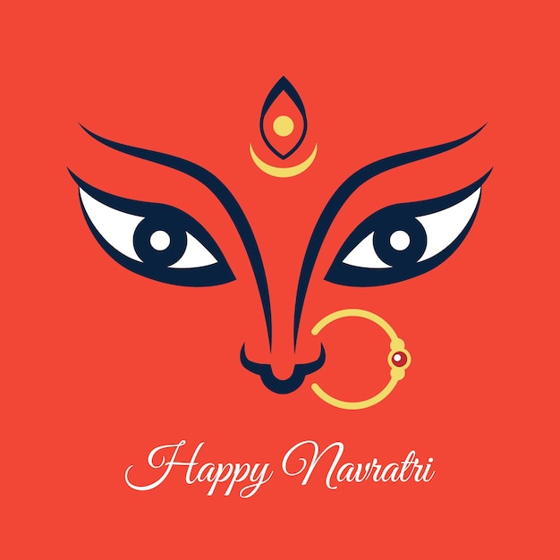 Vector ilustración feliz navratri con cara de maa durga