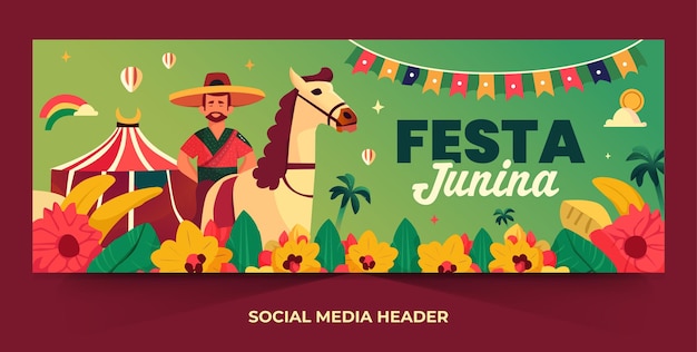 Ilustración de festa junina para plantilla de diseño de encabezado de redes sociales