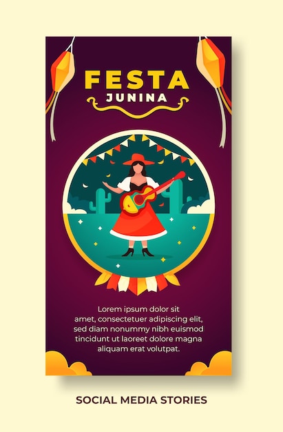 Vector ilustración de festa junina para plantilla de diseño de historias de redes sociales