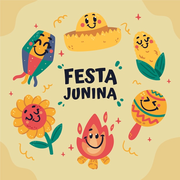 Vector ilustración de festas juninas planas dibujadas a mano