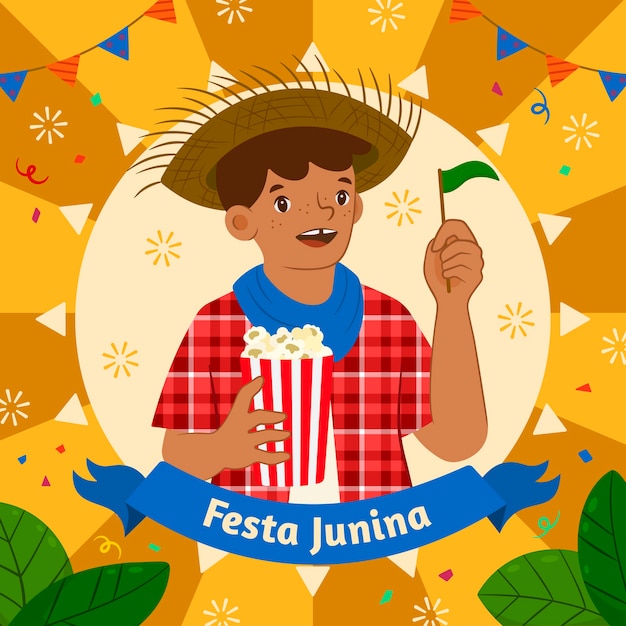 Vector ilustración de festas juninas planas dibujadas a mano