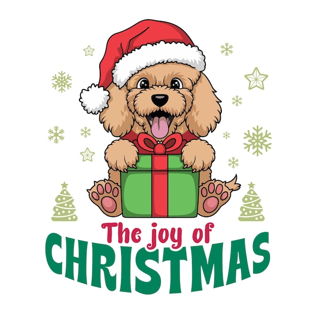 Ilustración festiva de un caniche cachorro con un sombrero de Papá Noel