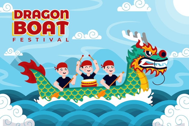 Ilustración de festival de barco de dragón plano orgánico