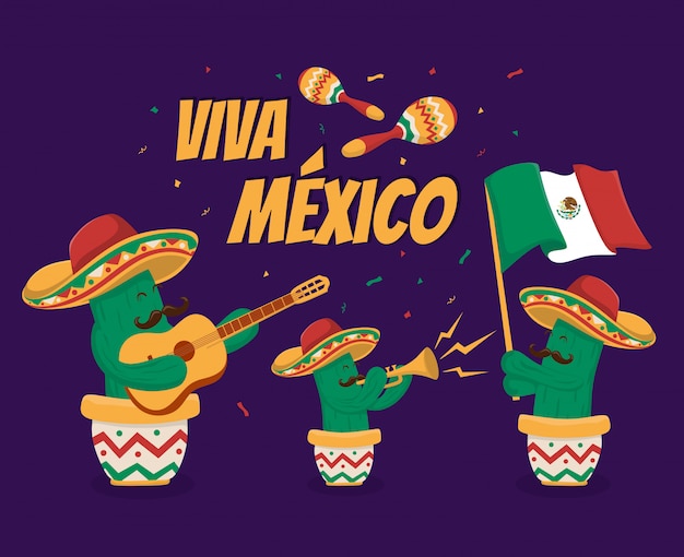 Ilustración del festival de celebración del día de la independencia de viva mexico