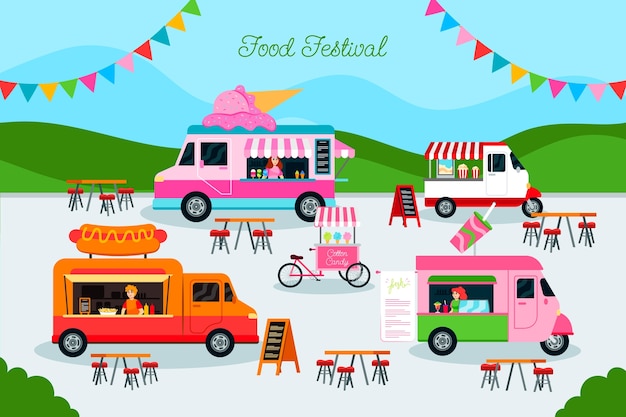 Ilustración de festival de comida callejera dibujada a mano