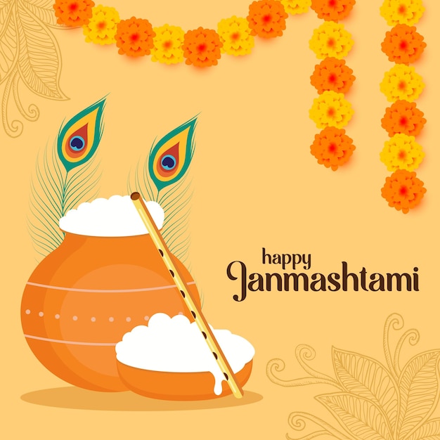 Ilustración del festival de Happy Janmashtami en el diseño de estilo plano