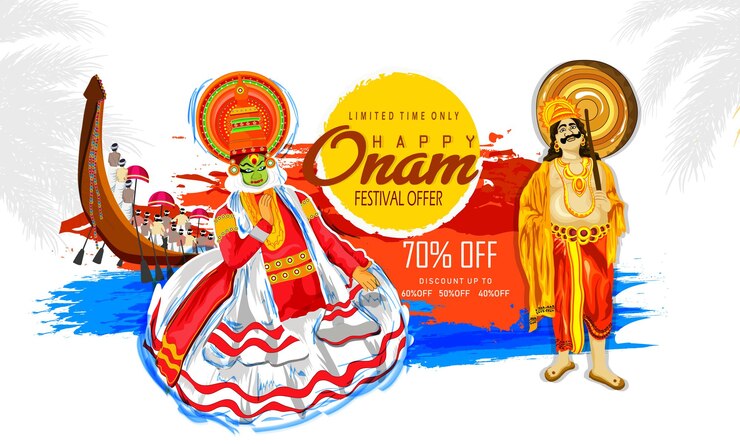 Vector ilustración del festival happy onam del sur de india kerala, carrera de botes de serpientes en la celebración de onam