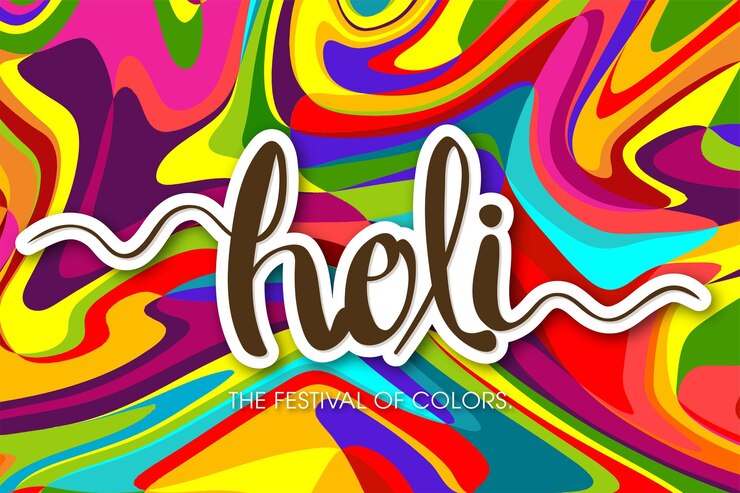 Vector ilustración del festival holi con caligrafía intrincada y colorida