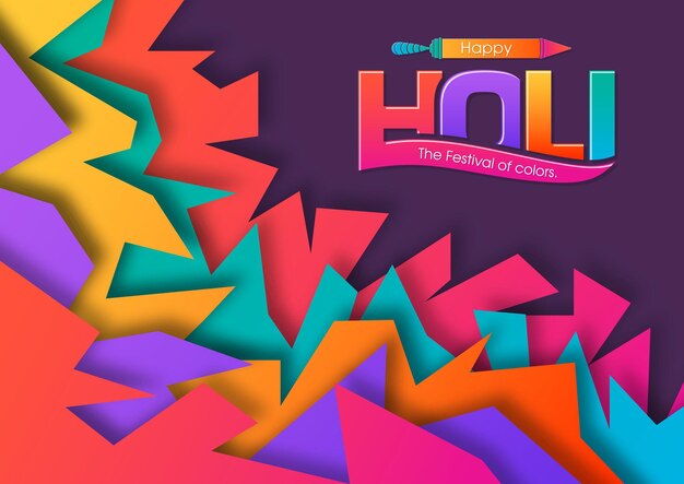 Vector ilustración del festival holi con caligrafía intrincada y colorida