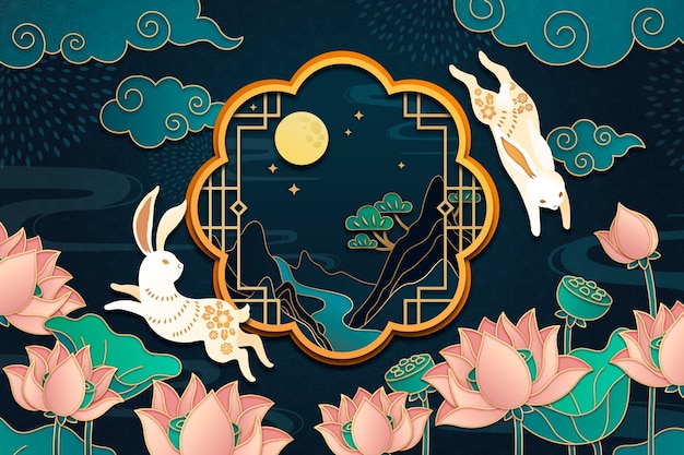 Ilustración del festival de mediados de otoño en papel