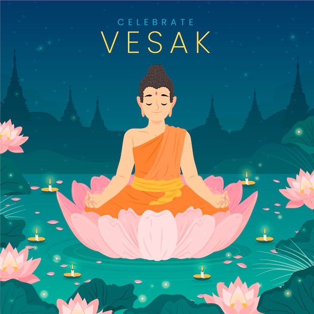 Vector ilustración del festival del vesak plano