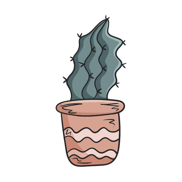 Ilustración de fideos vectoriales de cactus de plantas caseras en una olla