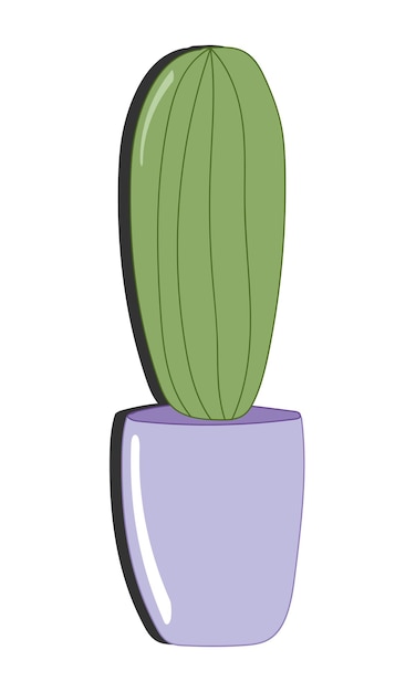Ilustración de fideos vectoriales cactus verde en maceta púrpura aislado sobre fondo blanco estilo plano de dibujos animados para pegatinas de decoración
