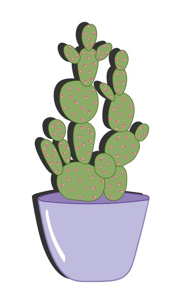 Ilustración de fideos vectoriales cactus verde en maceta púrpura aislado sobre fondo blanco estilo plano de dibujos animados para pegatinas de decoración