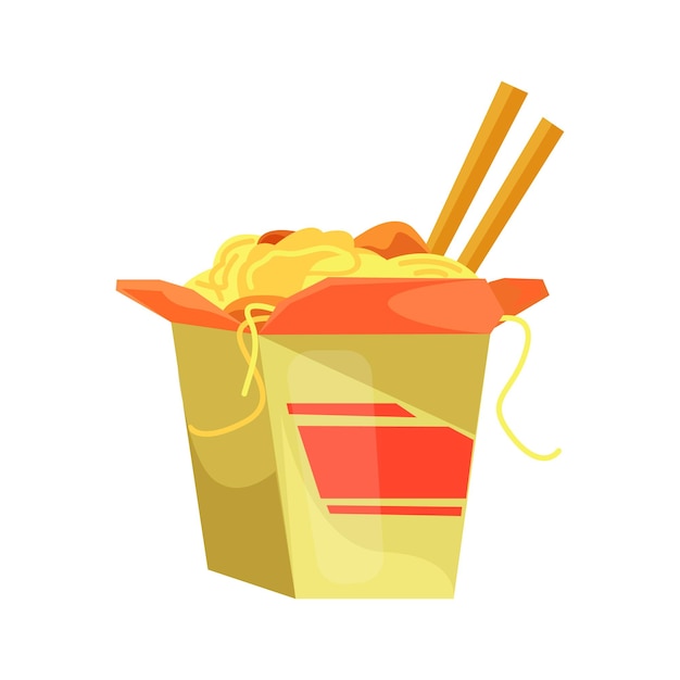 Ilustración de fideos wok en estilo de dibujos animados de color editable
