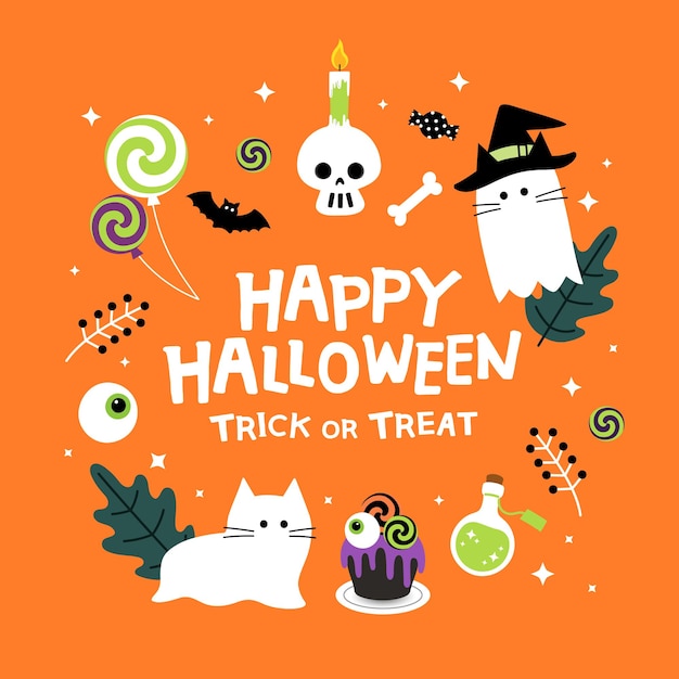 Vector ilustración de fiesta de halloween niños en disfraces de halloween