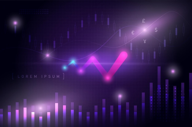 Ilustración de finanzas y economía infografía abstracta con resplandor de luz de neón.