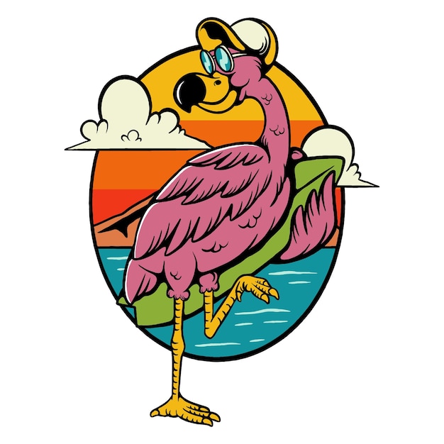 Ilustración de Flamingo disfrutando de vibraciones de verano en la playa