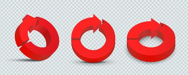 Ilustración de flecha circular 3D de color rojo rico en un fondo aislado