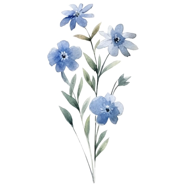 Ilustración de flor de acuarela Ilustración de una flor azul y verde