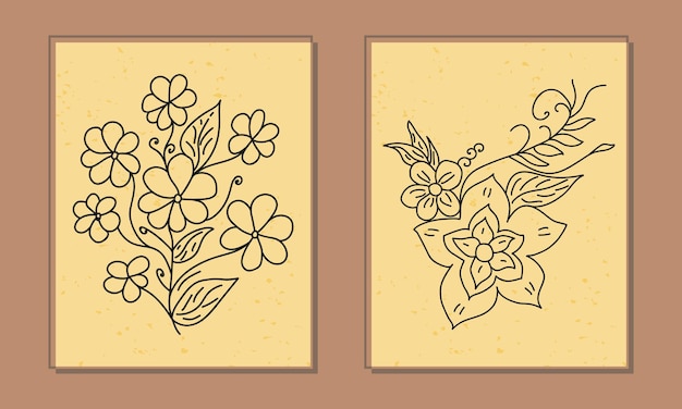 Vector ilustración de flor de arte de línea dibujada a mano para decoración de pared