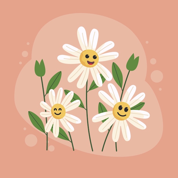 Vector ilustración de flor de cara sonriente de diseño plano dibujado a mano