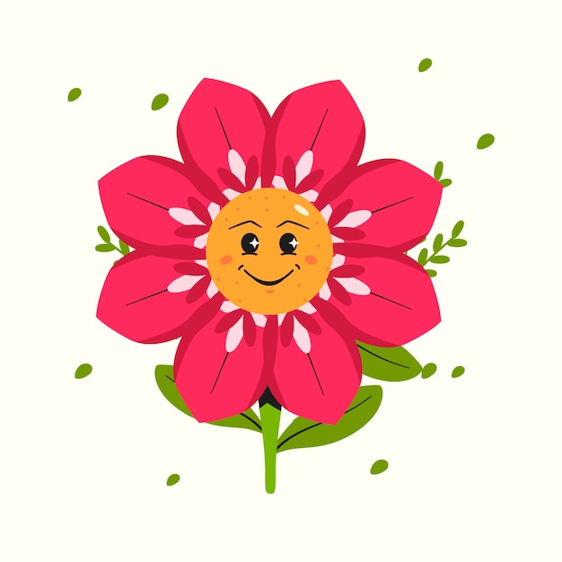 Ilustración de flor de cara sonriente de diseño plano