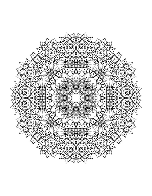 Ilustración de flor dibujada a mano Mandala página para colorear para adultos y mandala kdp interior