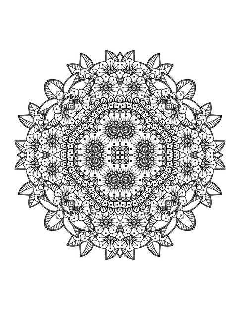Ilustración de flor dibujada a mano Mandala página para colorear para adultos y mandala kdp interior