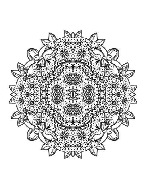 Ilustración de flor dibujada a mano Mandala página para colorear para adultos y mandala kdp interior