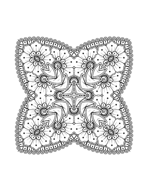 Ilustración de flor dibujada a mano Mandala página para colorear para adultos y mandala kdp interior