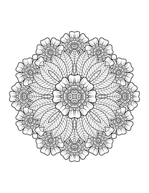 Ilustración de flor dibujada a mano Mandala página para colorear para adultos y mandala kdp interior