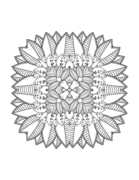 Ilustración de flor dibujada a mano Mandala página para colorear para adultos y mandala kdp interior