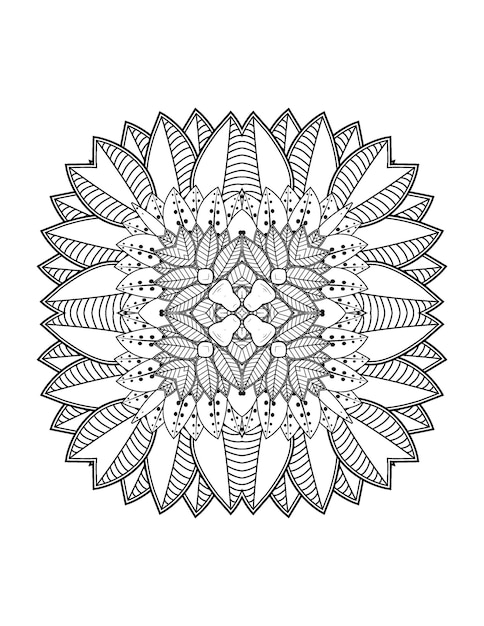 Ilustración de flor dibujada a mano Mandala página para colorear para adultos y mandala kdp interior