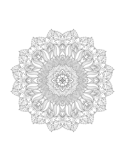 Ilustración de flor dibujada a mano Mandala página para colorear para adultos y mandala kdp interior